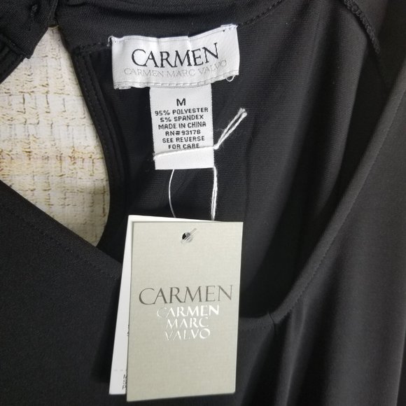 Carmen Marc Valvo Black Gold Button Choker Top - Picture 2 of 3